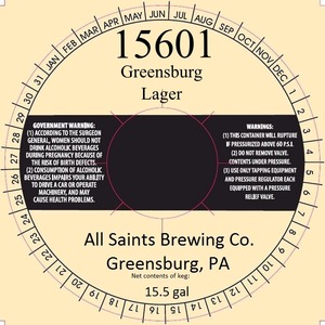 All Saints Brewing Co. Greensburg Lager March 2015