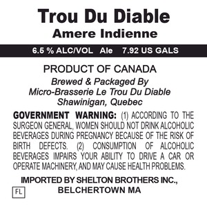 Micro - Brasserie Le Trou Du Diable Amere Indienne March 2015