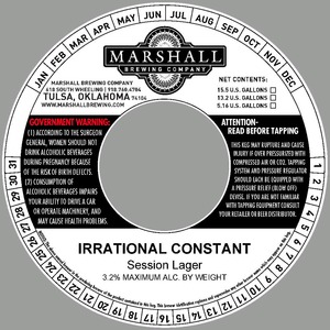 Marshall Brewing Company Irrational Constant Session Lager March 2015