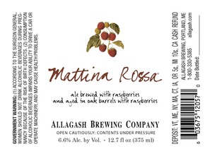 Allagash Brewing Company Mattina Rossa March 2015