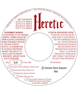 Heretic Brewing Company Seven Sins Saison April 2015