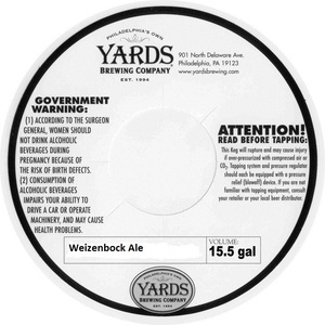 Yards Brewing Company Weizenbock Ale April 2015