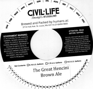 The Civil Life Brewing Co The Great Hencini Brown Ale April 2015