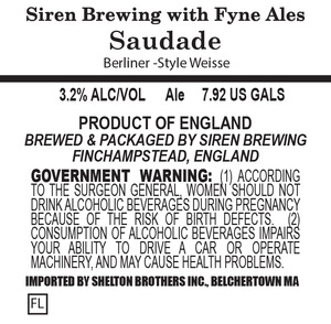 Siren Brewing Saudade April 2015