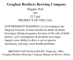 Geaghan Brothers Brewing Company Higgins Red