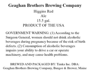 Geaghan Brothers Brewing Company Higgins Red