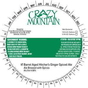 Crazy Mountain Brewing Company Barrel Aged Hitcher's Ginger April 2015