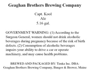 Geaghan Brothers Brewing Company Capt. Kool