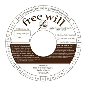 Free Will Sara's Sweet Heat Brown Ale April 2015