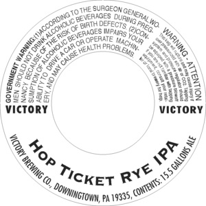 Victory Hop Ticket Rye IPA April 2015