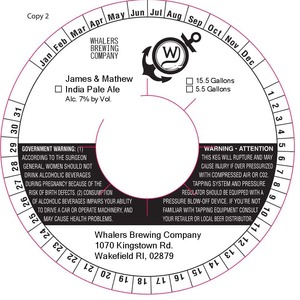 Whalers Brewing Company James And Mathew India Pale Ale April 2015