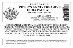 Highland Brewing Co. Piper's Anniversa-rye April 2015