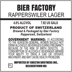 Bier Factory Rappirswiler Lager May 2015