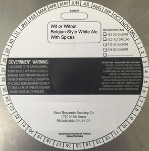 Saint Benjamin Brewing Company Wit Or Witout May 2015