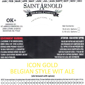 Saint Arnold Brewing Company Icon Gold Belgian Style Wit