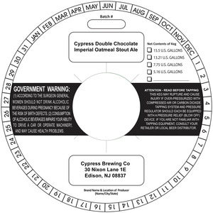 Cypress Double Chocolate Imperial Oatmeal Stout June 2015