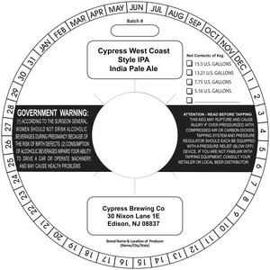 Cypress West Coast Style Ipa June 2015