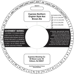 Cypress Northern English Style Nut Brown Ale June 2015