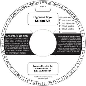 Cypress Rye Saison June 2015