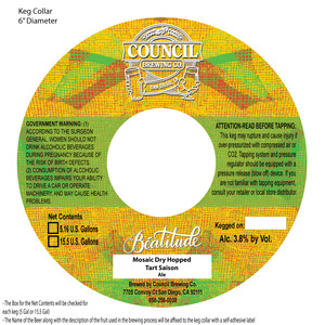 Council Brewing Co. Beatitude Mosaic Dry Hopped Tart Saison June 2015