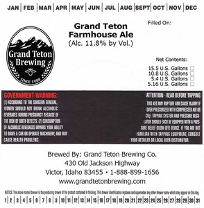 Grand Teton Brewing Company Grand Teton Farmhouse July 2015