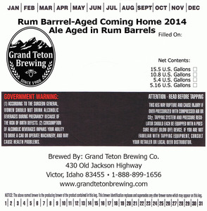 Grand Teton Brewing Company Rum Barrel-aged Coming Home 2014