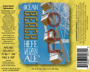 Berkshire Brewing Company Ocean Beach Hefeweizen Ale July 2015