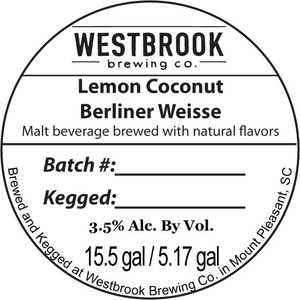 Westbrook Brewing Company Lemon Coconut Berliner Weisse