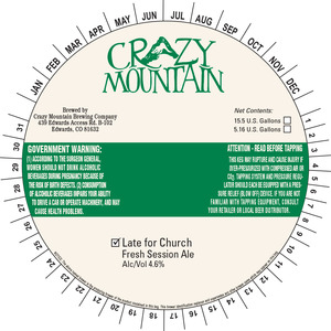 Crazy Mountain Brewing Company Late For Church July 2015