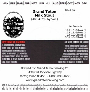 Grand Teton Brewing Company Grand Teton Milk Stout July 2015