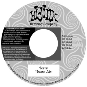 Hijinx Brewing Company Torre House Ale July 2015