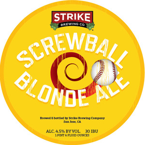 Strike Brewing Co. Screwball Blonde Ale July 2015