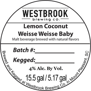 Westbrook Brewing Company Lemon Coconut Weisse Weisse Baby August 2015