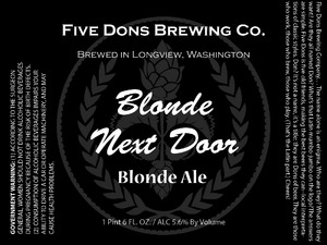 Five Dons Brewing Co. Blonde Next Door Blonde Ale August 2015