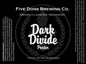 Five Dons Brewing Co. Dark Divide Porter