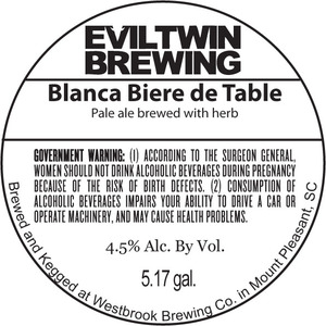 Evil Twin Brewing Blanca Biere De Table August 2015