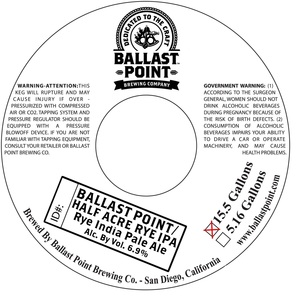 Ballast Point Ballast Point/half Acre Rye IPA September 2015