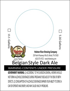 Holston River Brewing Company Belgian Style Dark Ale August 2015