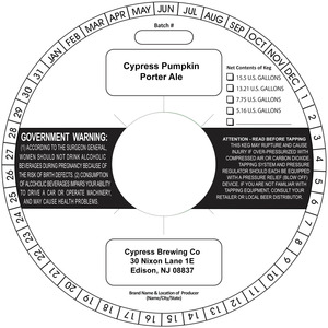Cypress Pumpkin Porter September 2015