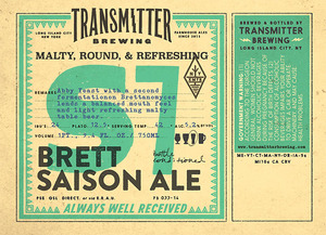 Transmitter Brewing S7 Brett Saison September 2015