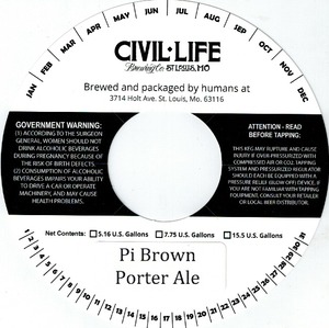 The Civil Life Brewing Co LLC Pi Brown Porter Ale September 2015