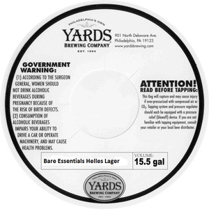 Yards Brewing Company Bare Essentials Helles Lager September 2015