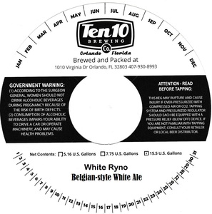 Ten10 Brewing Co White Ryno Belgian White Ale