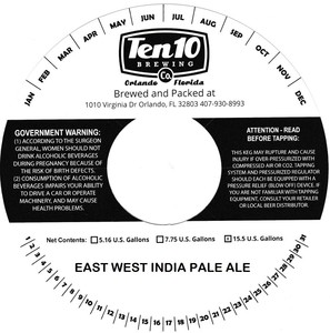 Ten10 Brewing Co East West India Pale Ale September 2015