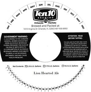 Ten10 Brewing Co Lion Hearted Ale