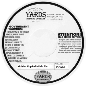 Yards Brewing Company Golden Hop India Pale Ale September 2015