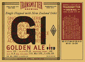 Transmitter Brewing G1 Single Hop Orbit September 2015