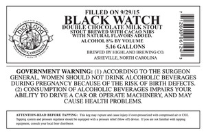 Highland Brewing Co. Black Watch Double Chocolate Milk Stout October 2015