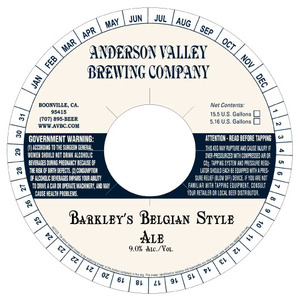 Anderson Valley Brewing Company Barkley's Belgian Ale October 2015