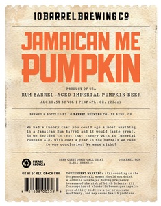 10 Barrel Brewing Co. Jamaican Me Pumpkin October 2015